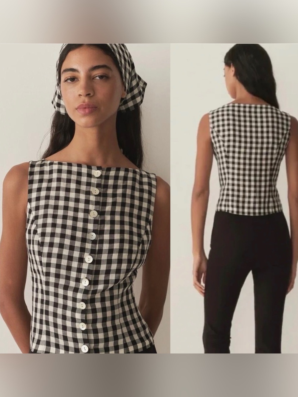 Doen Hayden Top in Black Marilyn Gingham